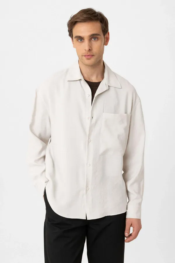 Antioch Ekru Relax Fit Modal Kumaş Erkek Gömlek
