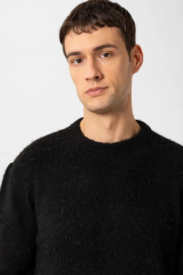 Antioch Siyah Yün Görünümlü Erkek Kazak