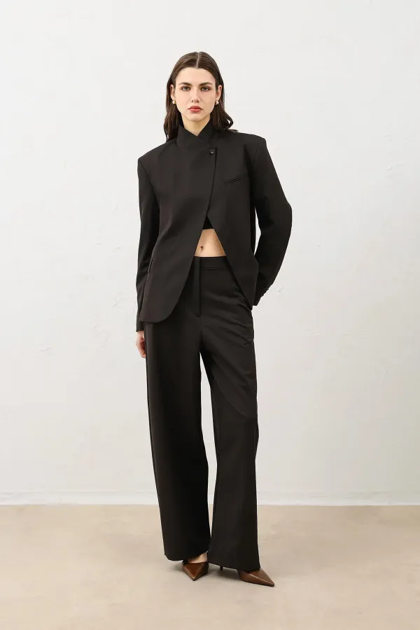 Antioch Kahve Dik Yaka Kadın Blazer Ceket