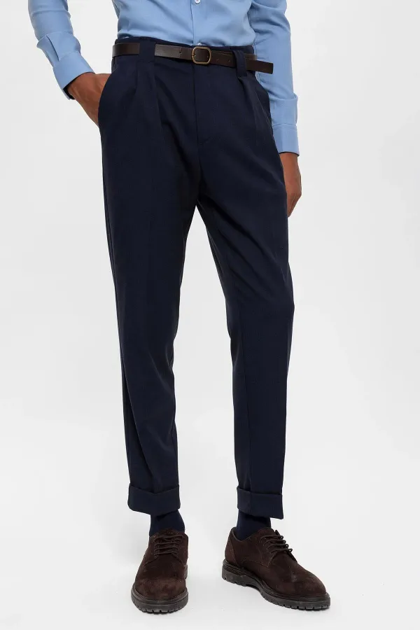 Antioch Lacivert Kemerli Double Paça Pantolon