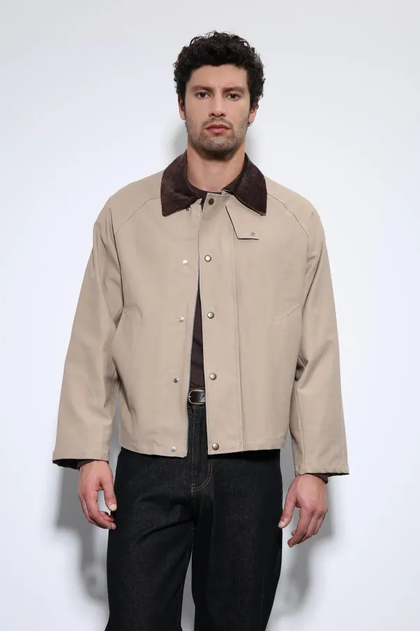 Antioch Bej Kontrast Yaka Erkek Ceket
