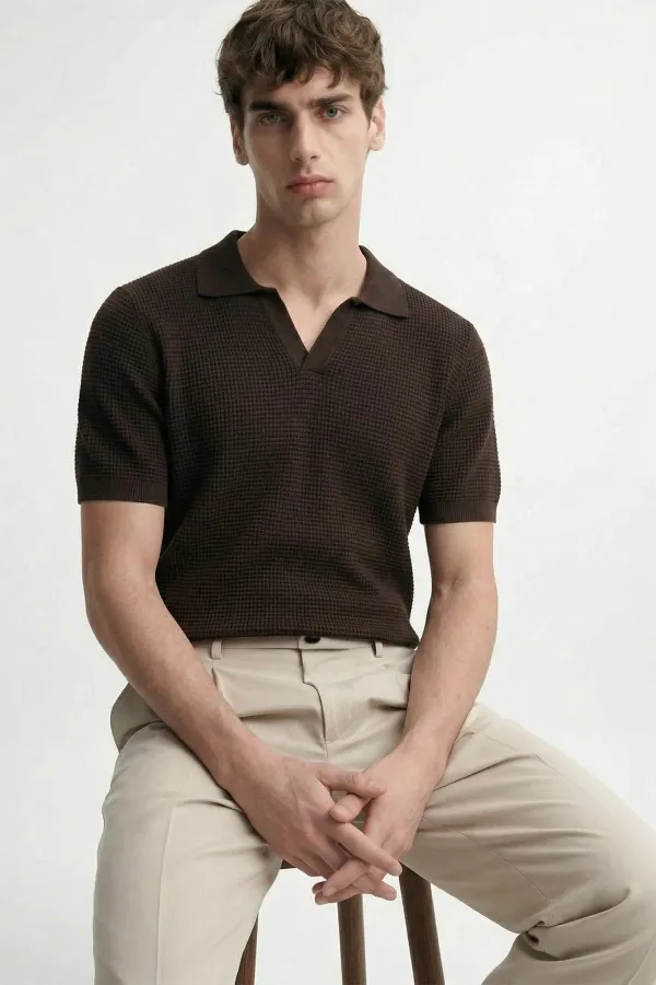 Antioch Kahve Dokulu Polo Yaka Erkek T-Shirt