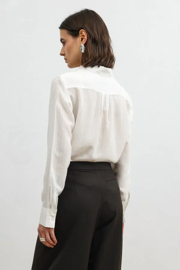 Antioch Ecru 100% Lyocell Striped Women's Shirt with Handkerchief