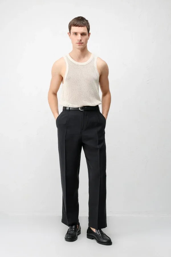 Antioch Black Lyocell Relaxed Fit Pleated Men's Trousers