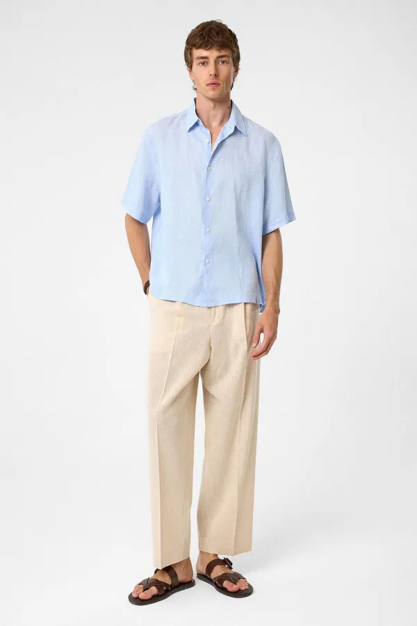 Antioch Bebe Mavi 100% Keten Relaxed Erkek Gömlek