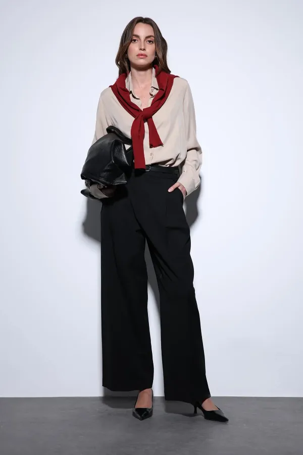 Antioch Siyah Pileli Palazzo Kadın Pantolon