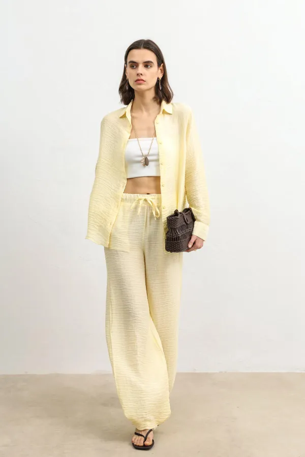 Antioch Sarı Ayarlanabilir Paça Dökümlü Kadın Pantolon