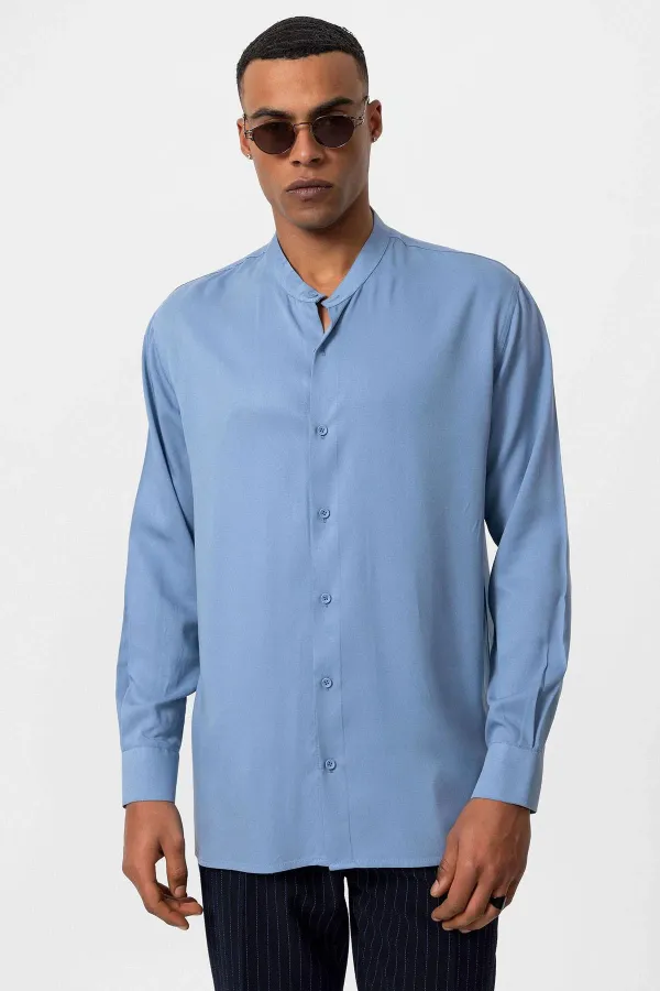 Antioch Baby Blue Mandarin Collar Regular Fit Men's Shirt