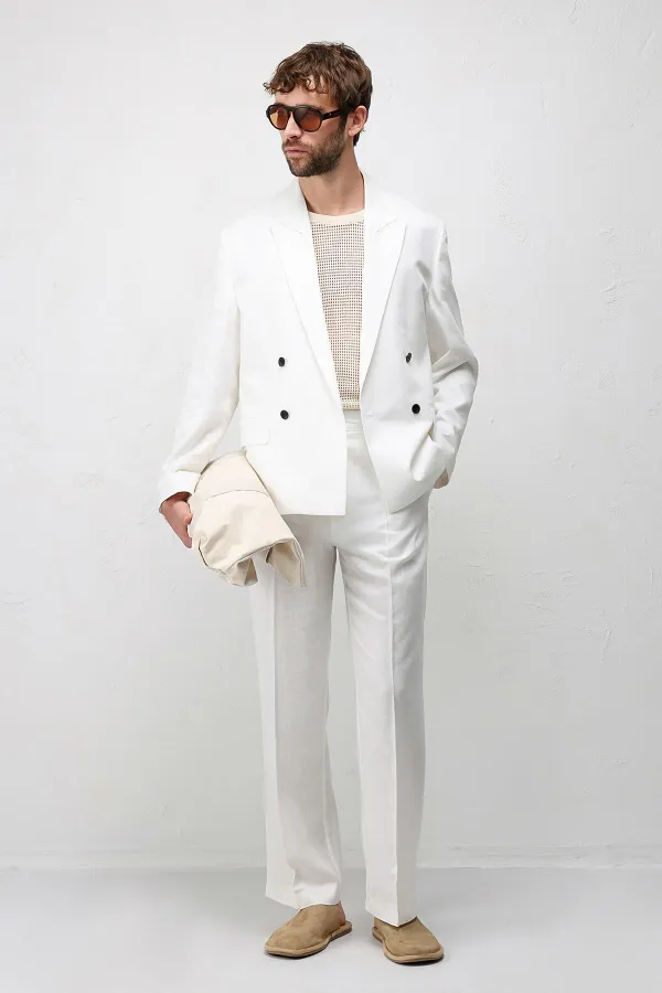 Veste blazer pour homme Antioch blanche coupe décontractée en lin mélangé