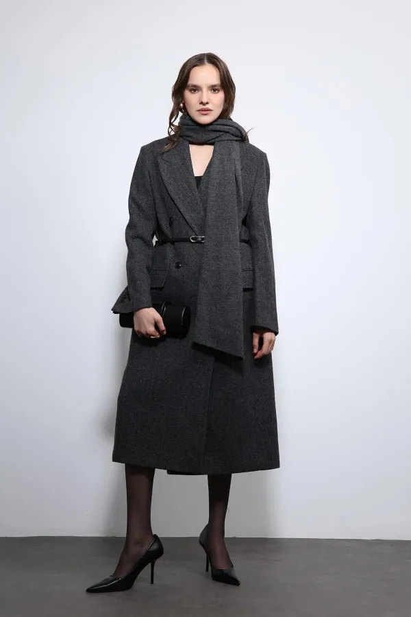 Manteau ceinturé à chevrons anthracite Antioch