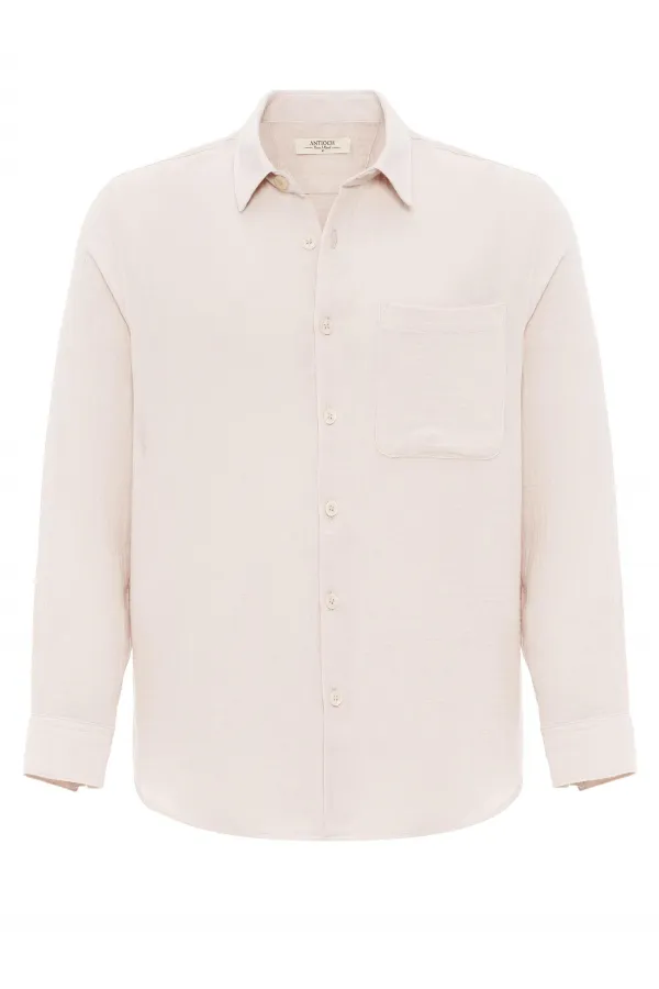 Antioch Ecru Muslin Fabric Long-Sleeve Men's Shirt