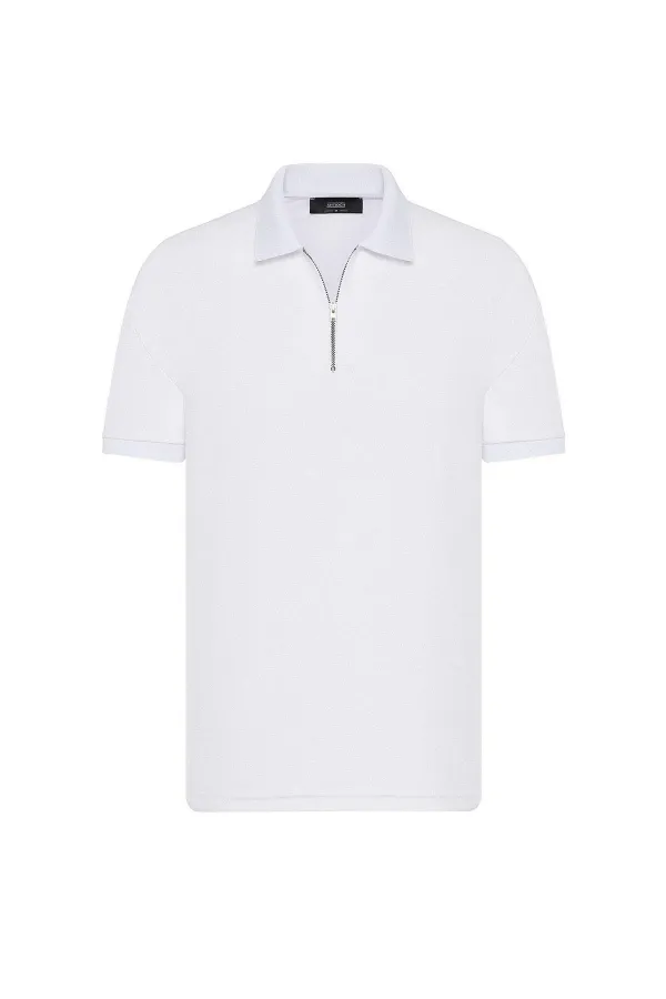 Antioch Beyaz Fermuarlı Regular Fit Erkek T-Shirt