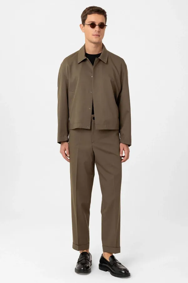 Antioch Haki Gizli Düğme Mevsimlik Relax Fit Erkek Mont