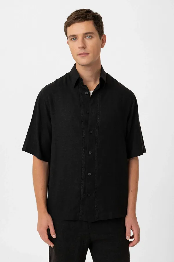 Chemise décontractée pour homme Antioch en lin mélangé noir
