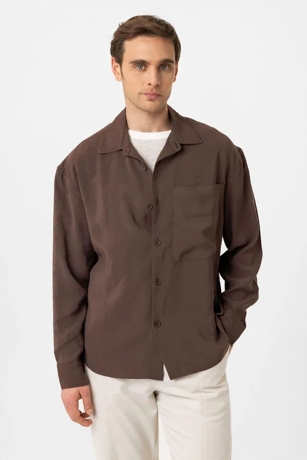 Chemise homme Antioch Coffee Relax Fit en tissu modal