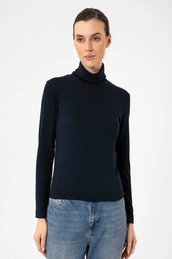 Antioch Lacivert Kadın Boğazlı Triko Kazak