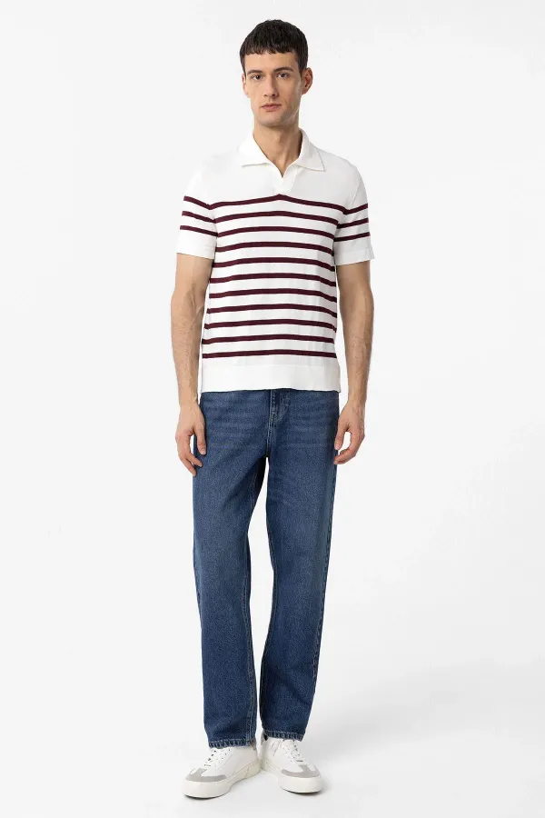 T-shirt à col polo rayé Antioch rouge bordeaux et écru pour homme