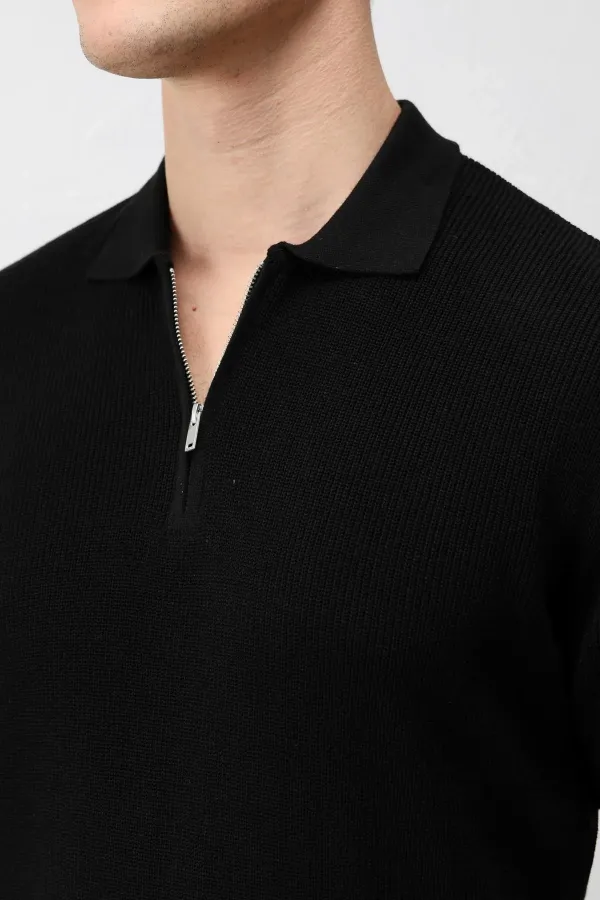 T-shirt en maille Antioch Black Comfort Slim à fermeture éclair pour homme