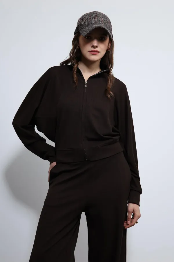 Antioch Kahve Geniş Paça Çizgili Eşofman Takım