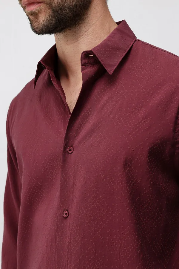 Antioch Burgundy Modal Blend Textured Men's Shirt