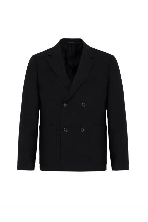 Antioch Siyah Relax Fit Keten Karışımlı Erkek Blazer Ceket