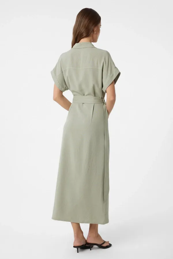 Antioch Khaki Linen Blend Belted Women's Dress