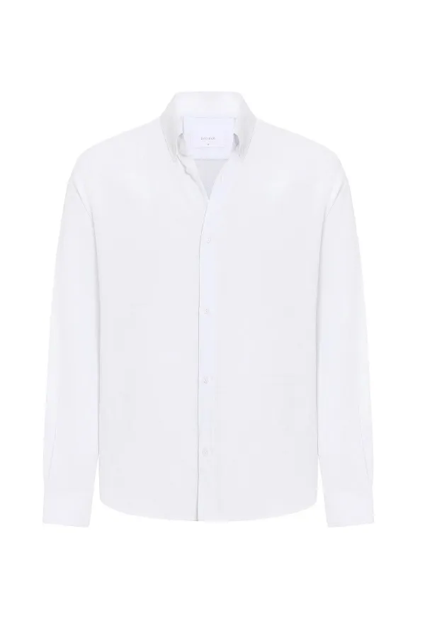 Antioch White Relax Fit Linen Blend Men's Shirt