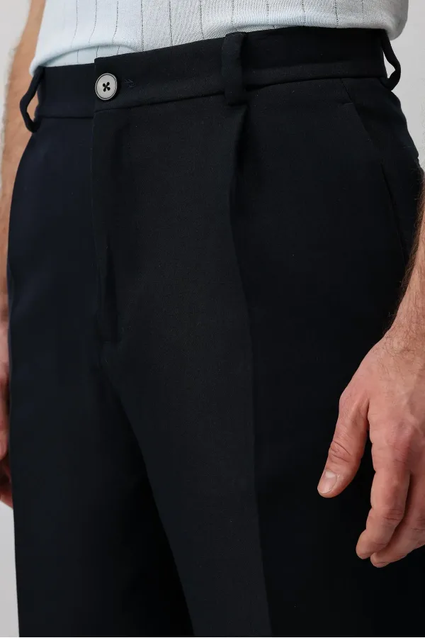 Antioch Lacivert Pileli Relaxed Fit Erkek Pantolon