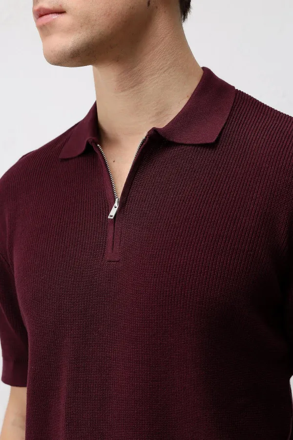T-shirt en maille zippé Antioch Bordo Comfort Slim pour homme