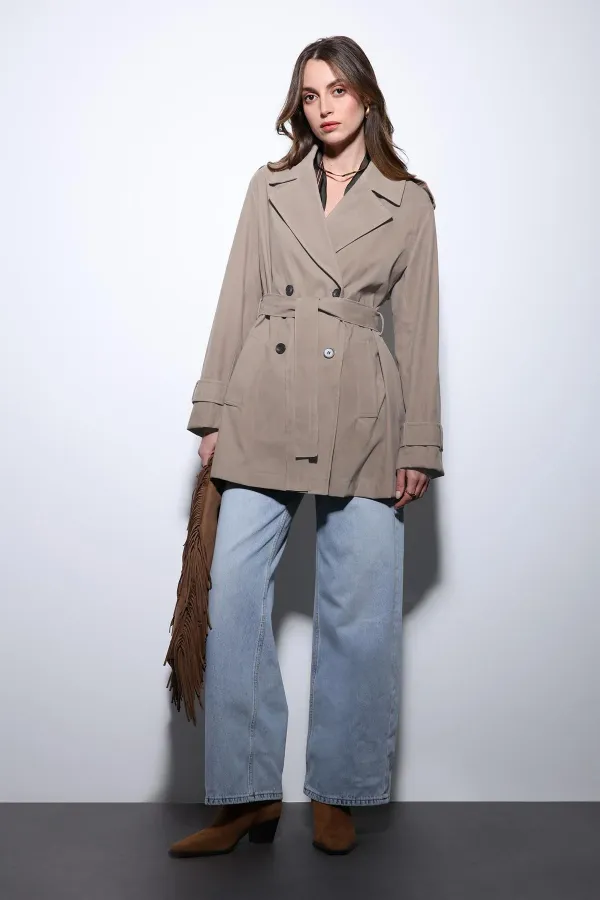 Antioch Bej Süet Görünümlü Kadın Trençkot
