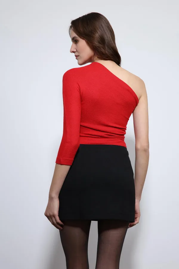 Antioch Red Asymmetrical Collar Top