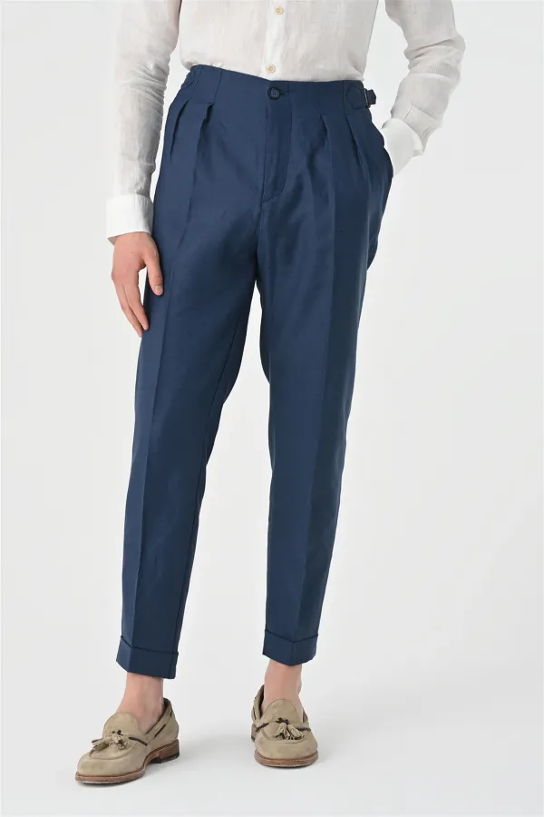 Antioch Indigo High-Waisted Pleated Linen Men's Trousers