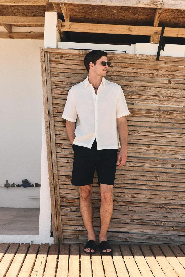 Chemise homme Antioch blanche 100 % lin coupe décontractée