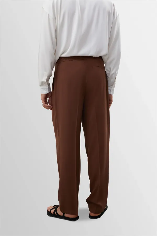 Pantalon pour homme Antioch Coffee en lin mélangé plissé taille haute
