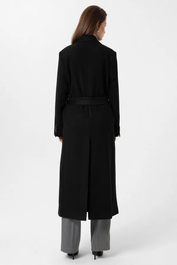 Antioch Siyah Kadın Kuşaklı Kruvaze Kaban