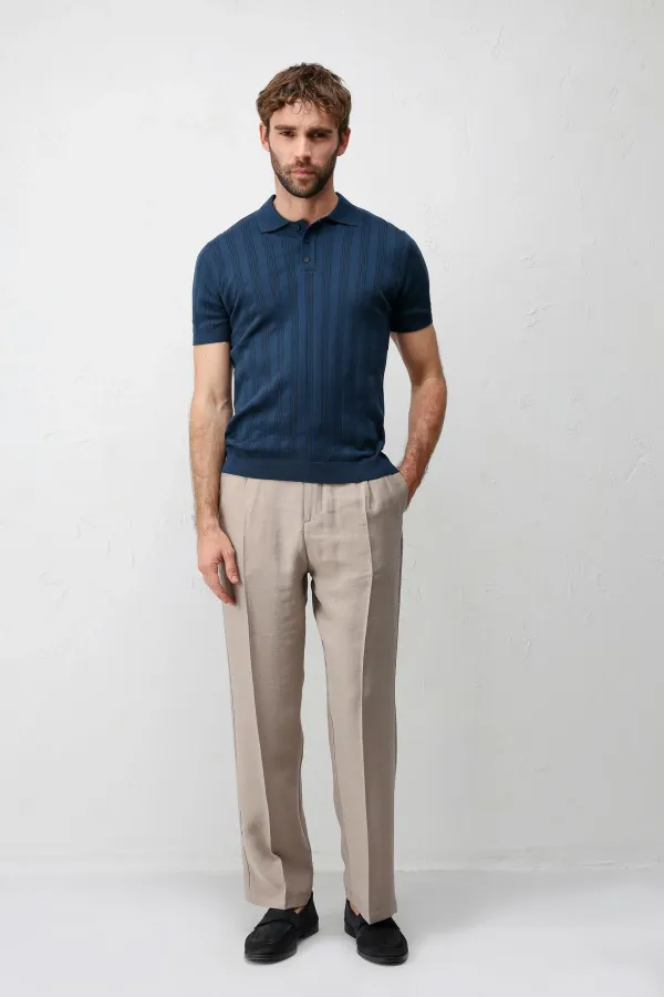 Polo homme Antioch Indigo en maille texturée