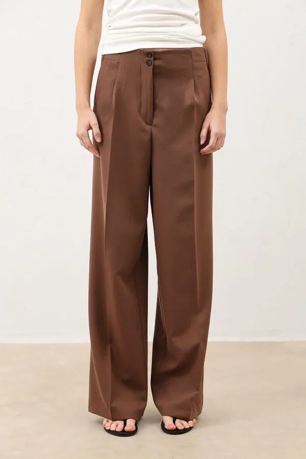 Antioch Coffee Pens Detail Wide Leg Women's Trousers