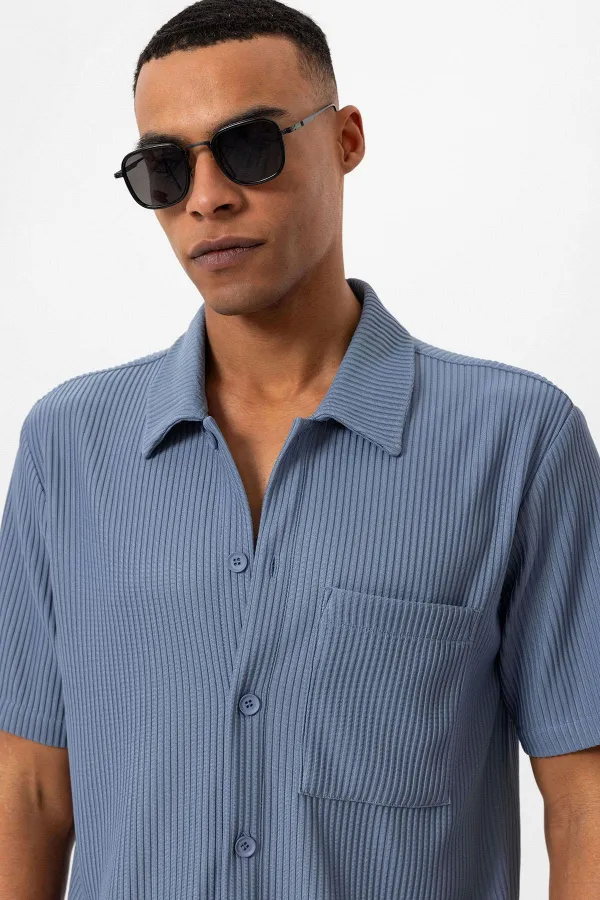 Antioch Indigo Corduroy Short-Sleeved Men's Shirt