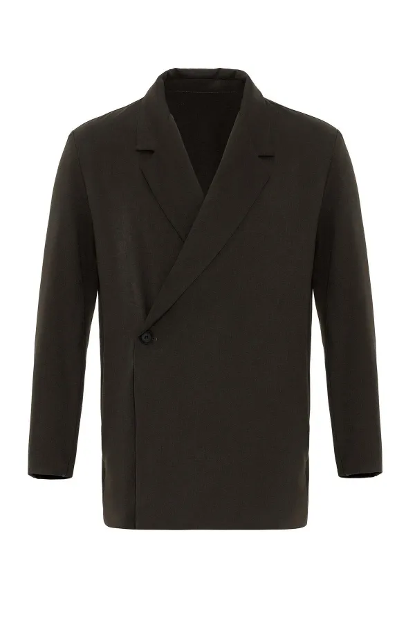 Antioch Khaki Double-Breasted Men's Blazer Jacket with Concealed Pockets