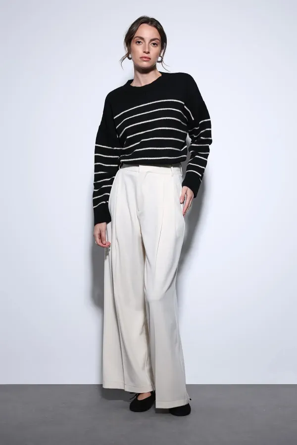 Antioch Ecru Pleated Palazzo Women's Trousers