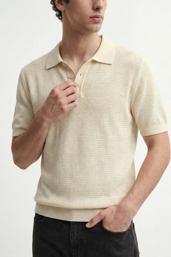 T-shirt homme Antioch à col polo texturé en maille d'os