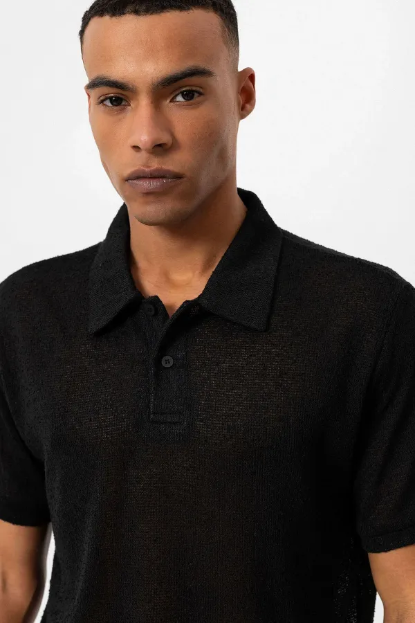 Antioch Siyah Polo Yaka Örme Erkek T-Shirt