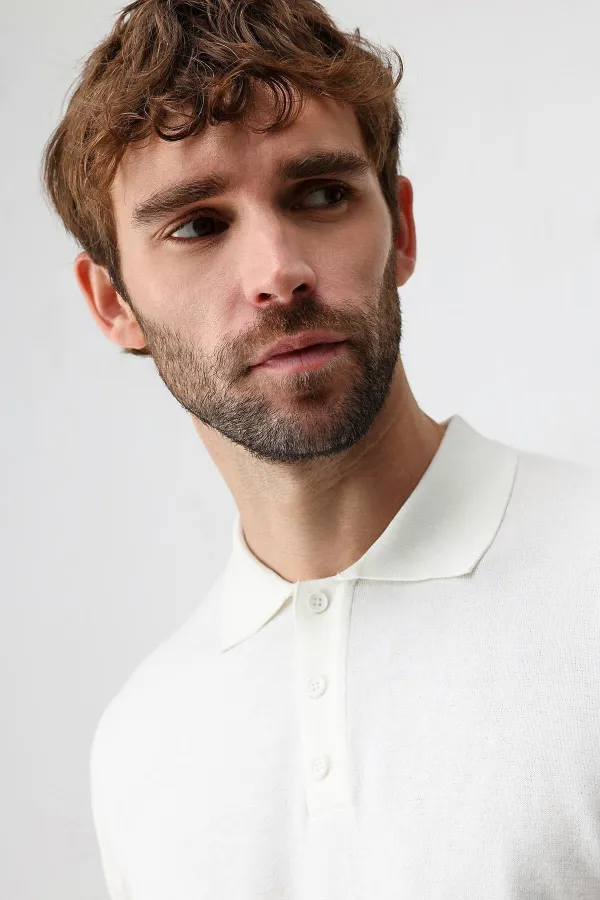 T-shirt à col polo slim confort écru pour homme Antioch