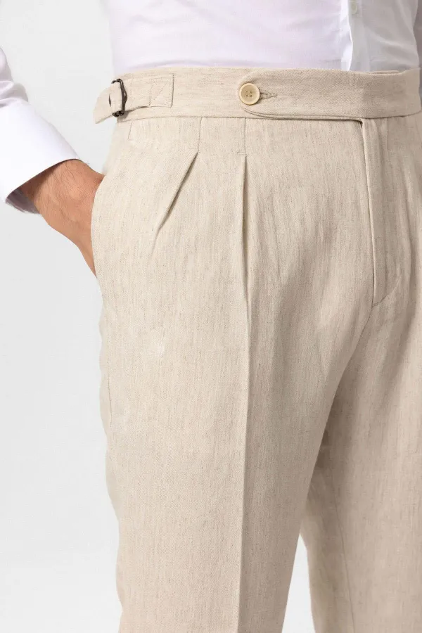 Pantalon homme Antioch Stone taille haute en lin mélangé à double ourlet