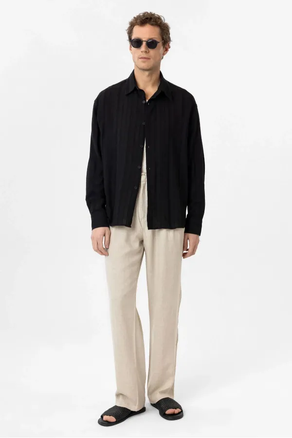 Antioch Black Textured Jacquard Cotton Men's Shirt