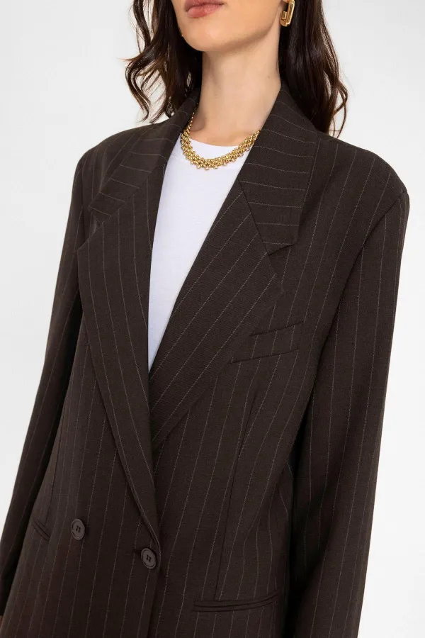 Antioch Coffee Women's Striped Oversize Blazer Jacket