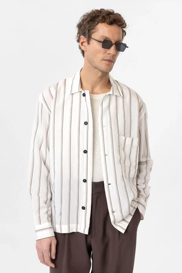 Antioch White Relax Fit Striped Men's Shirt