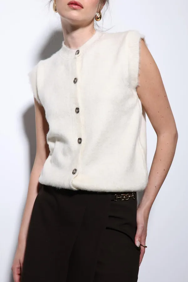 Antioch Ekru Dokulu Kadın Triko Yelek