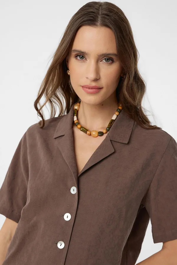 Antioch Kahve Gömlek Şort Kadın Takım