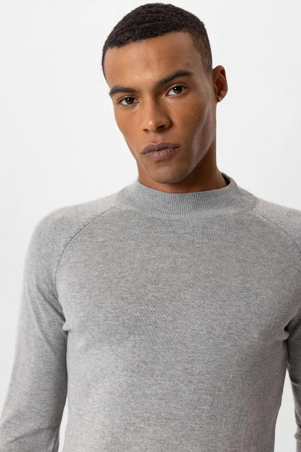 Pull en maille pour homme Antioch Grey Melange à col roulé semi-roulé